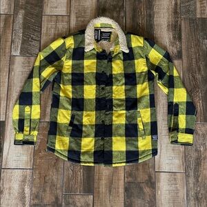 NWT Grizzly Griptape Sherpa-Lined Yellow & Black Plaid Flannel Shirt Jacket - M